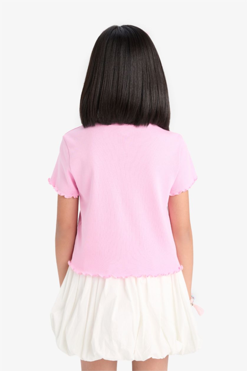 FILLES Rose Clair T-shirt à motif Barbie à col rond et manches courtes pour fille