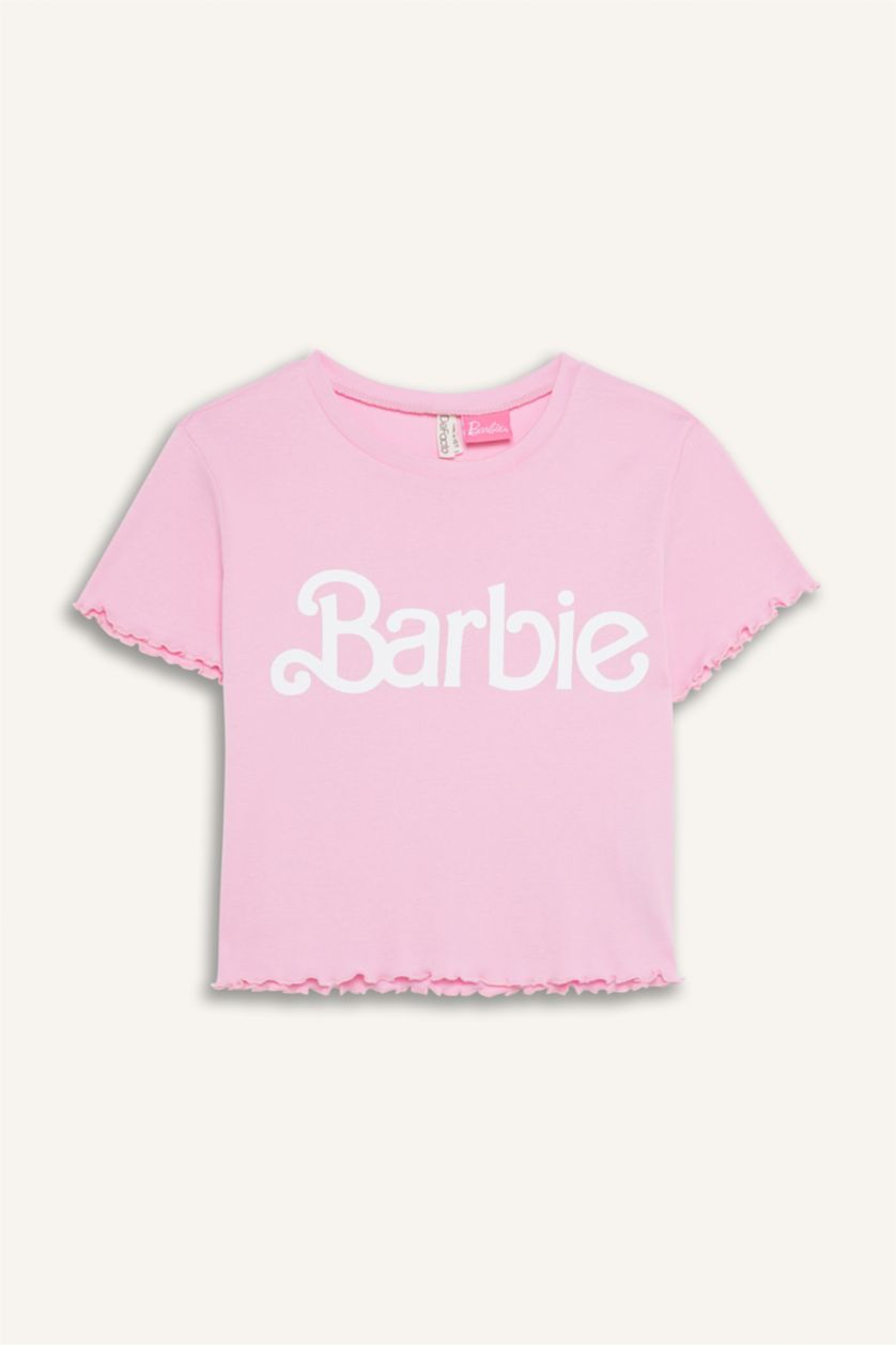 FILLES Rose Clair T-shirt à motif Barbie à col rond et manches courtes pour fille