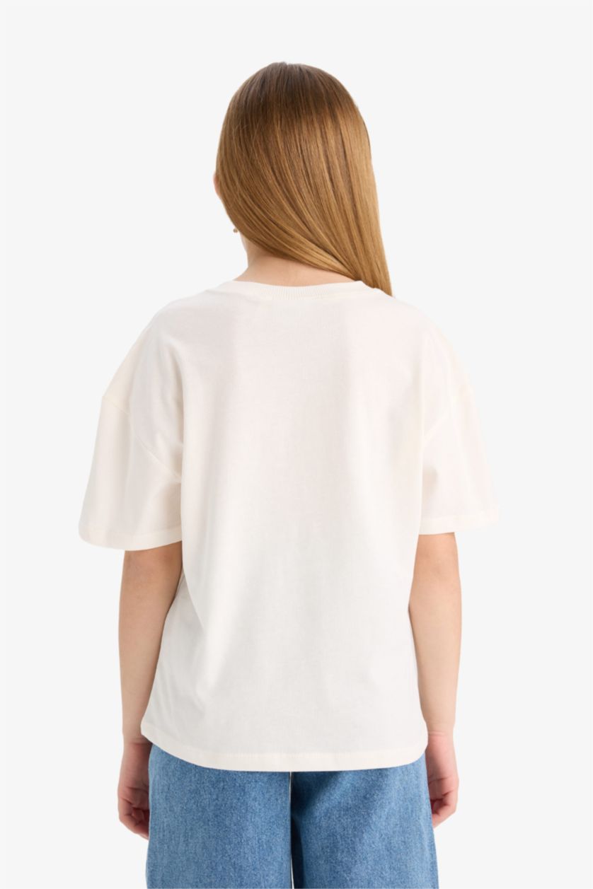 Kız Çocuk - Genç Kız Ekru Looney Tunes Relax Fit Bisiklet Yaka Kısa Kollu Tişört Kız Çocuk