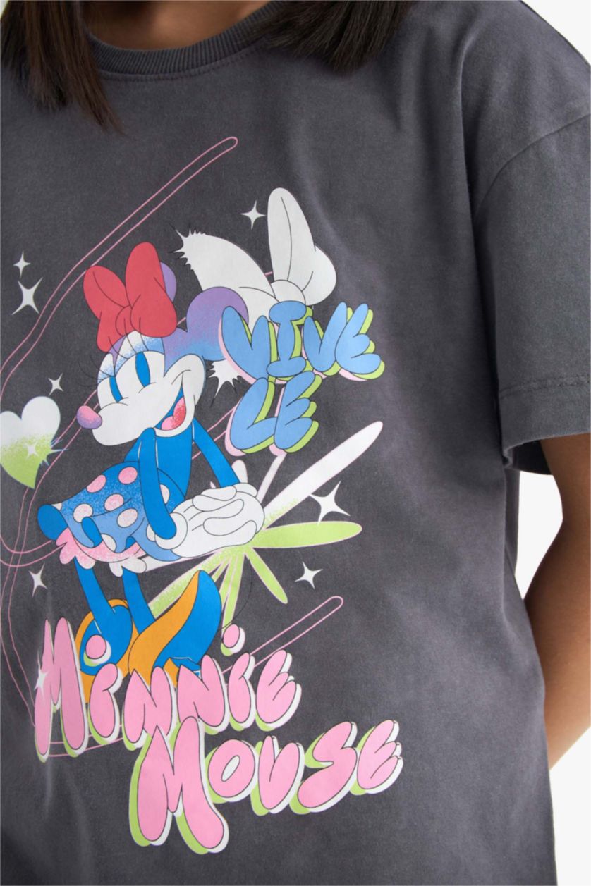Қыздар Және Жасөспірімдер Антрацит Қыздарға Disney Mickey & Minnie Лицензиялық дөңгелек жаға қысқа жеңді Қысқа жеңді футболка