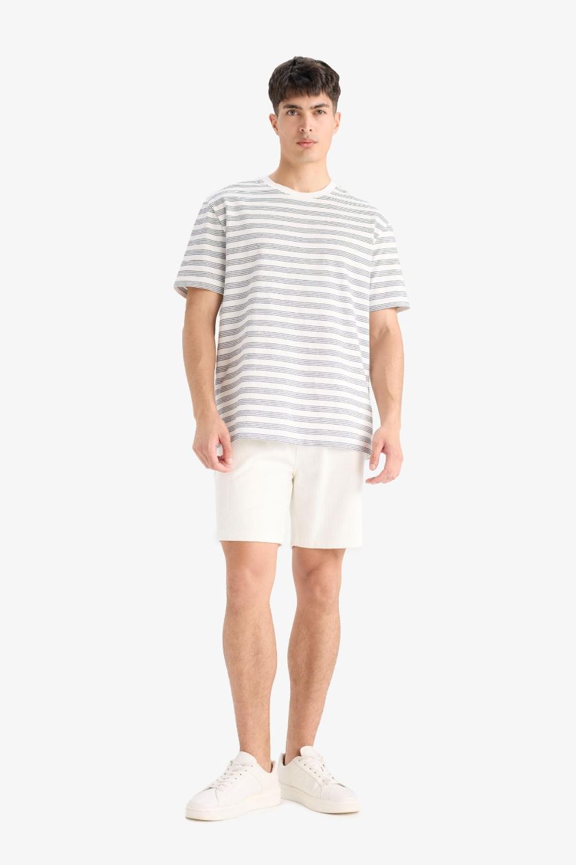 MAN White Regular Fit Crew Neck Striped T-Shirt