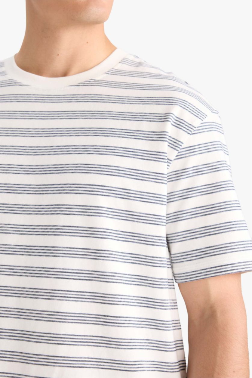 MAN White Regular Fit Crew Neck Striped T-Shirt