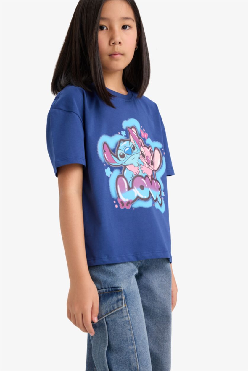 Kız Çocuk - Genç Kız İndigo Disney Lilo & Stitch Relax Fit Bisiklet Yaka Kısa Kollu Tişört Kız Çocuk