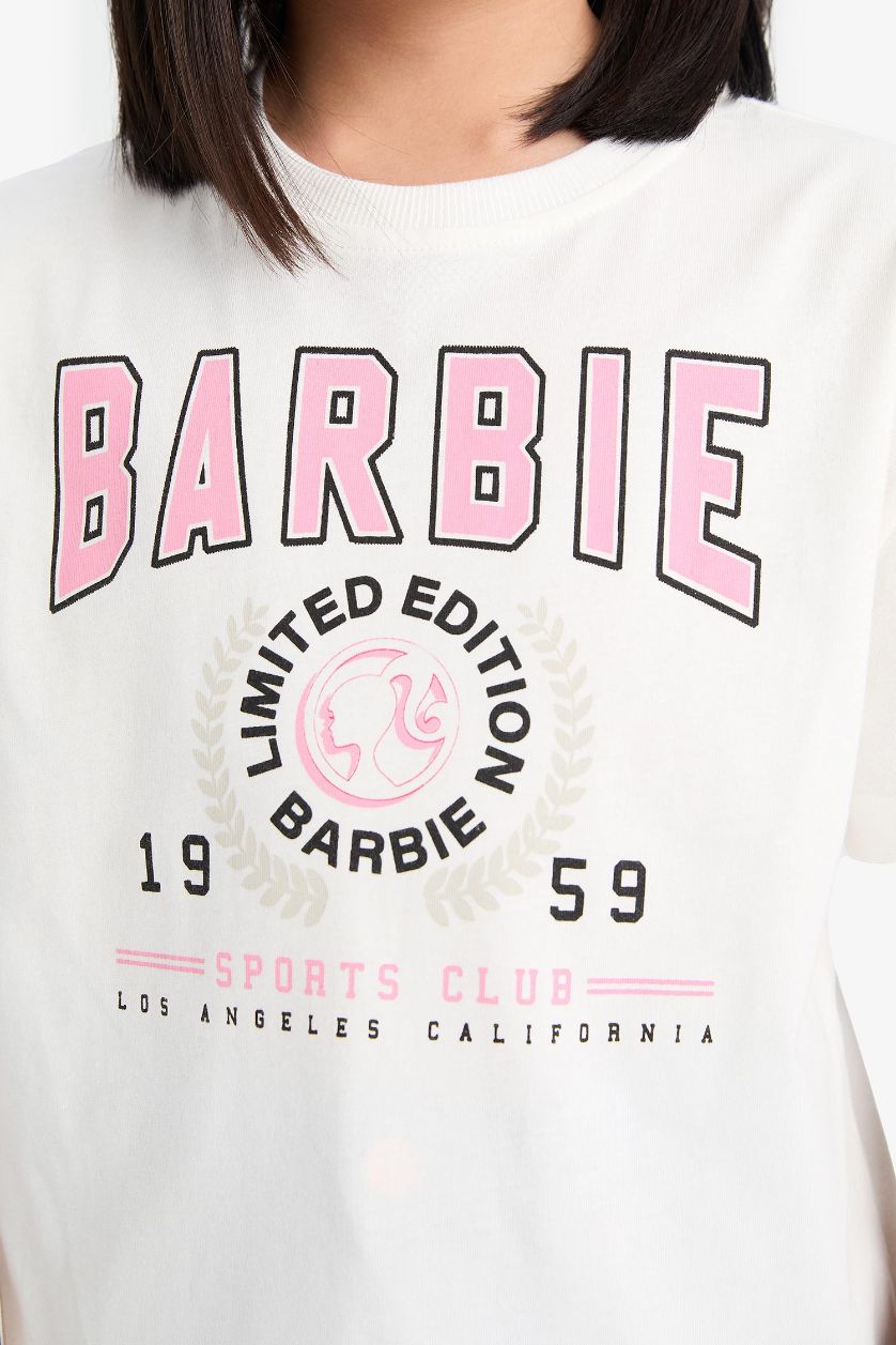 Kız Çocuk - Genç Kız Ekru Barbie Relax Fit Bisiklet Yaka Kısa Kollu Tişört Kız Çocuk