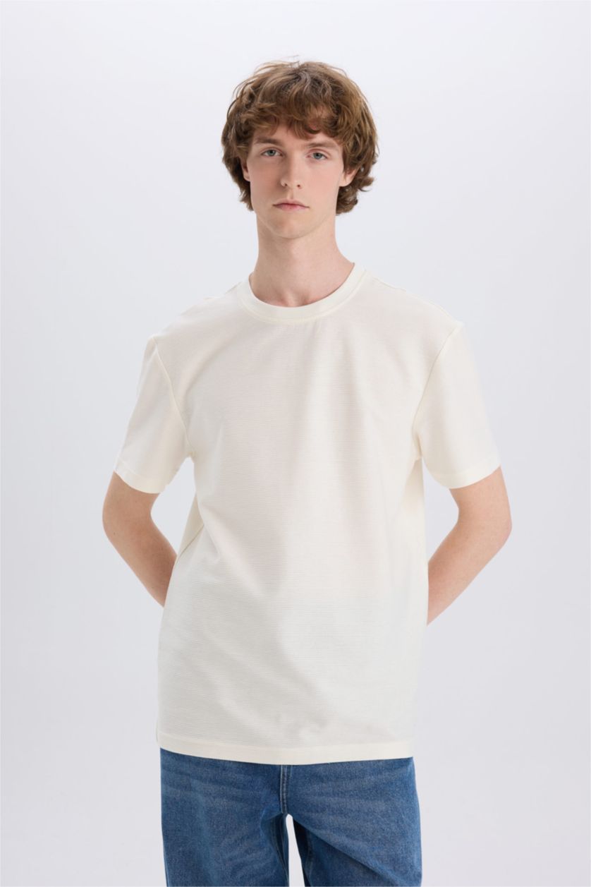 MAN Ecru Regular Fit Crew Neck Twill Short Sleeve T-Shirt