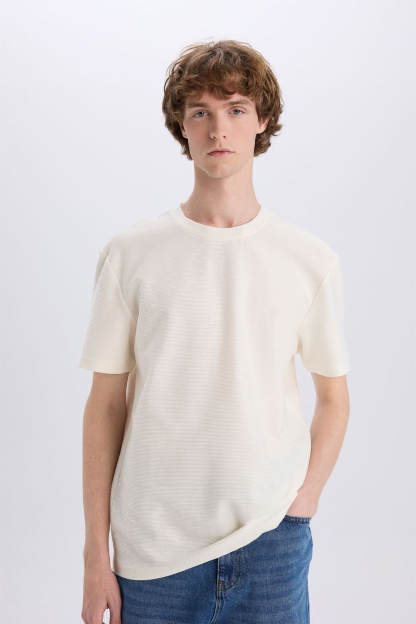 MAN Ecru Regular Fit Crew Neck Twill Short Sleeve T-Shirt