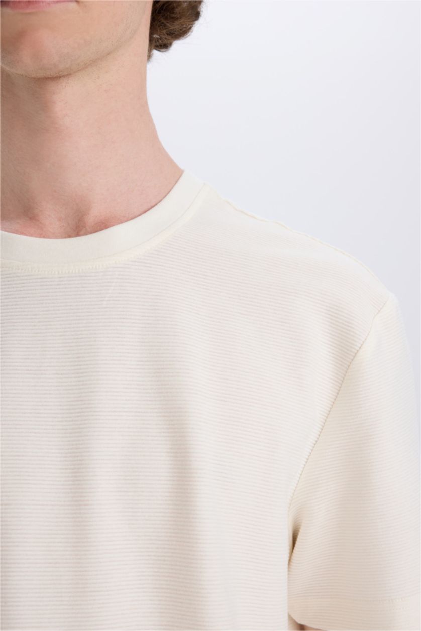 MAN Ecru Regular Fit Crew Neck Twill Short Sleeve T-Shirt