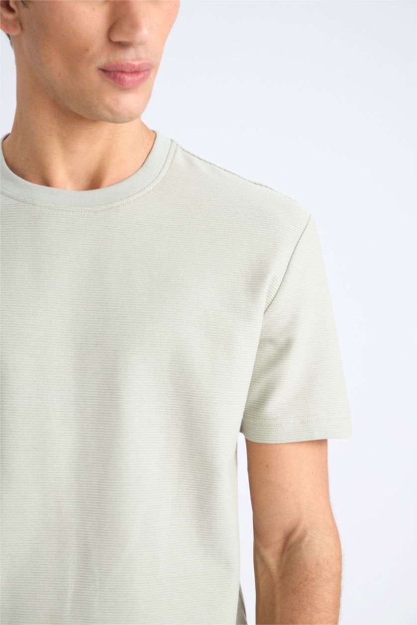 Erkek Mint Regular Fit Bisiklet Yaka Kısa Kollu Dokulu Çapraz Dokuma Tişört