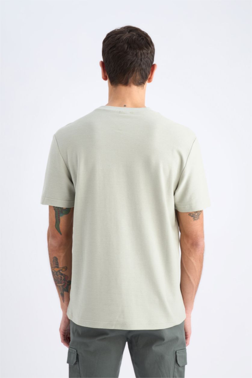 Erkek Mint Regular Fit Bisiklet Yaka Kısa Kollu Dokulu Çapraz Dokuma Tişört