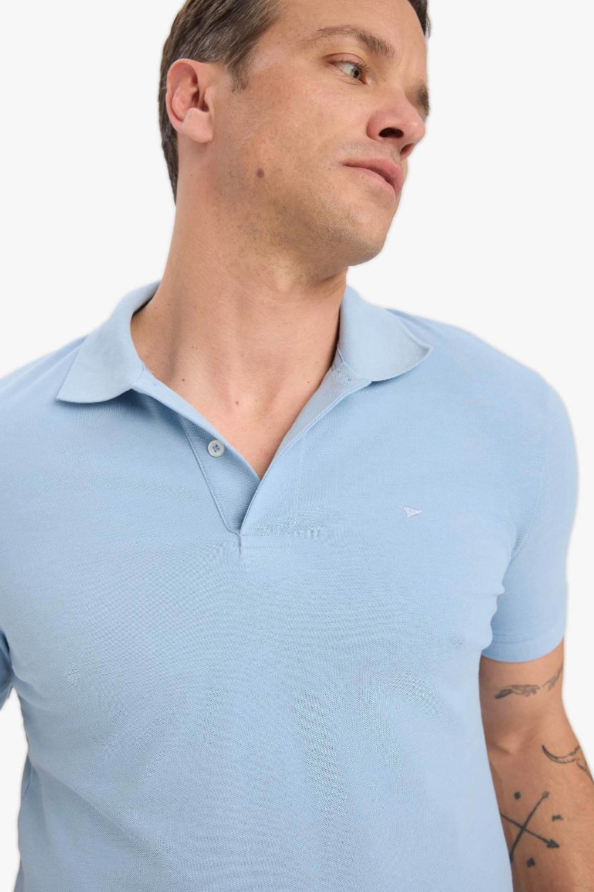 Erkek Mavi %100 Pamuk Slim Fit Polo Tişört