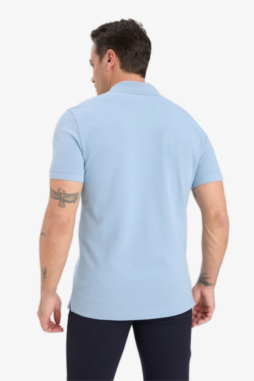 Erkek Mavi %100 Pamuk Slim Fit Polo Tişört