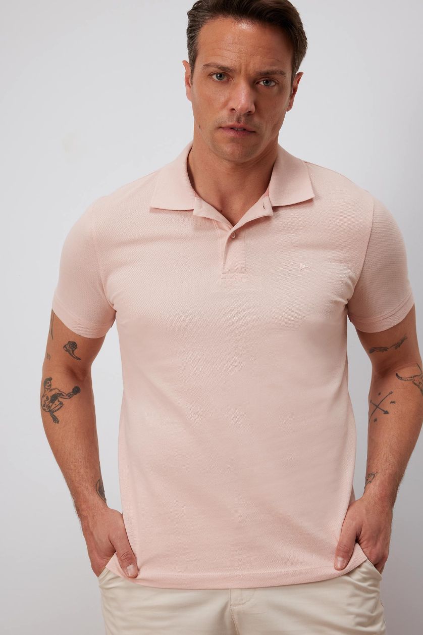 Erkek Gülkurusu %100 Pamuk Slim Fit Polo Tişört