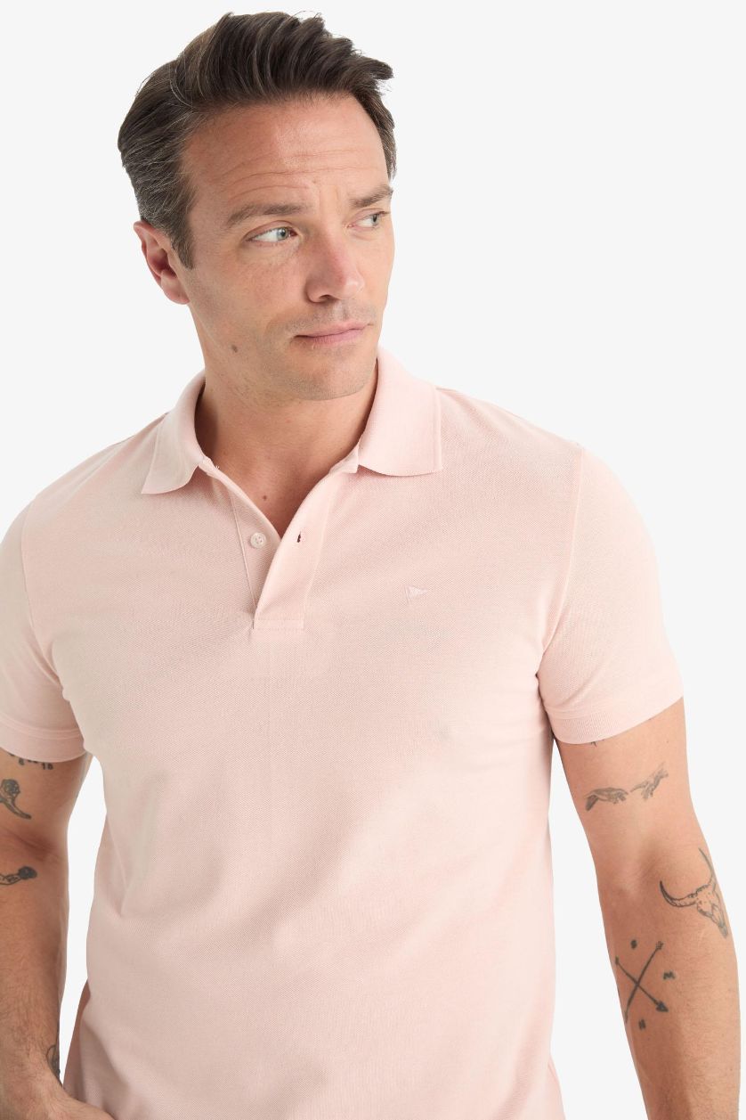 Erkek Gülkurusu %100 Pamuk Slim Fit Polo Tişört