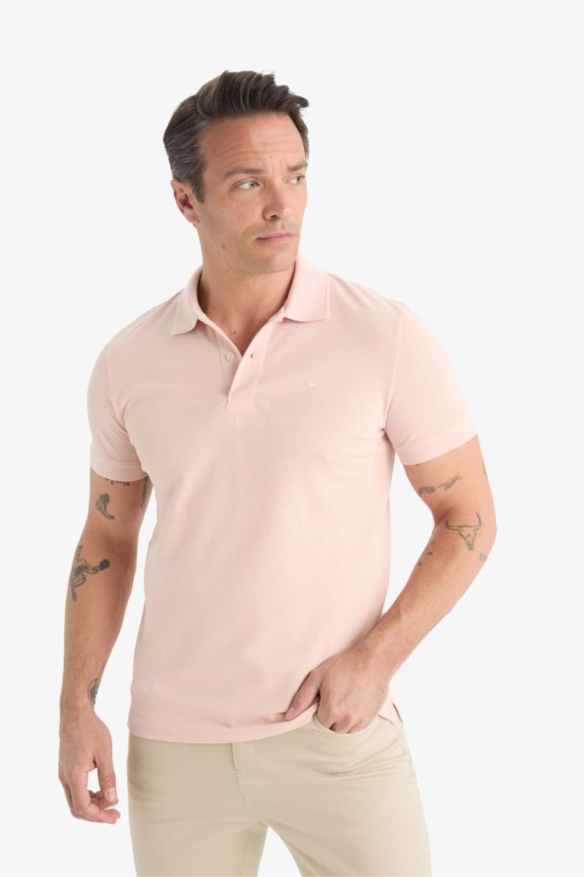 Erkek Gülkurusu %100 Pamuk Slim Fit Polo Tişört