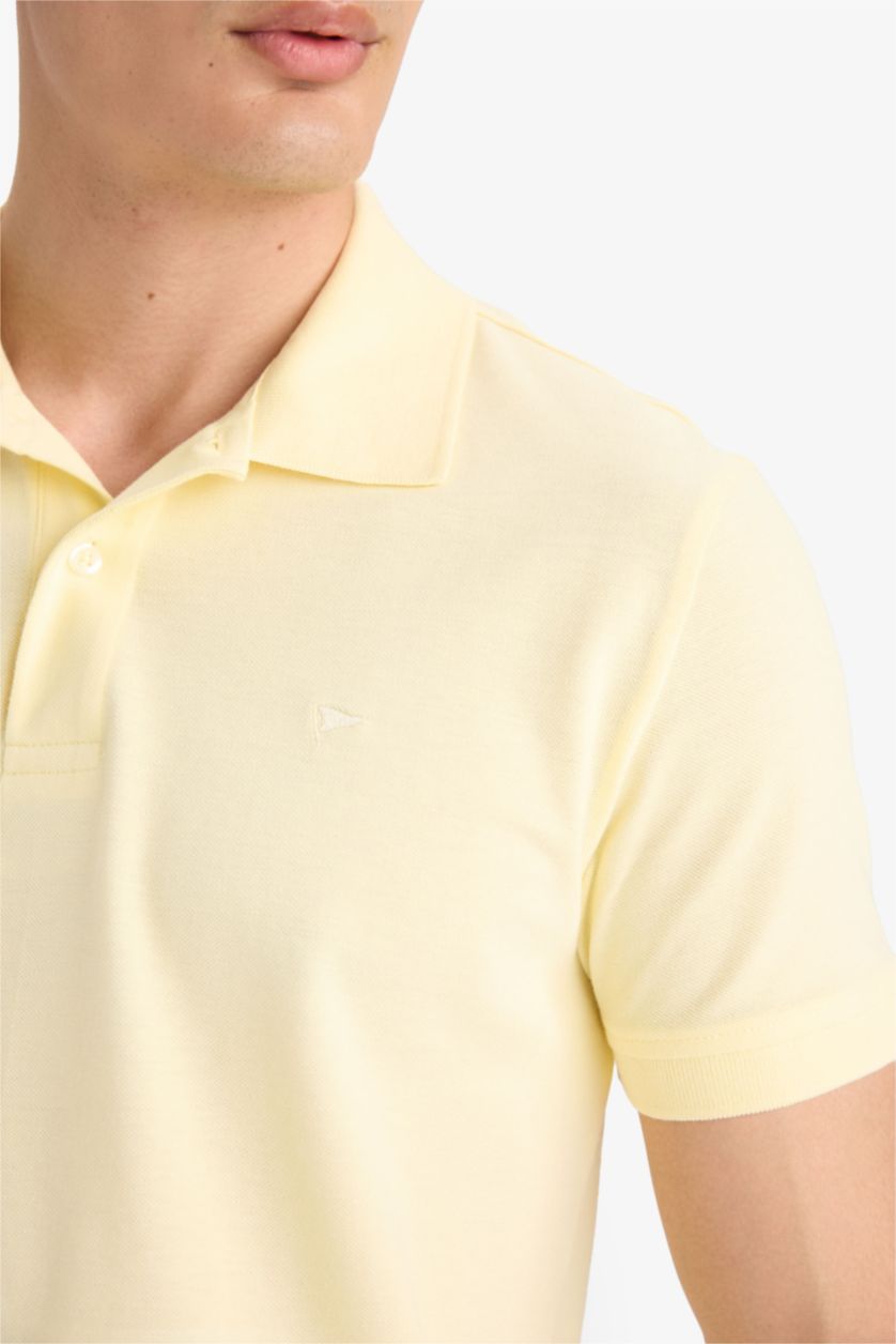 Erkek Açık Sarı %100 Pamuk Slim Fit Polo Tişört