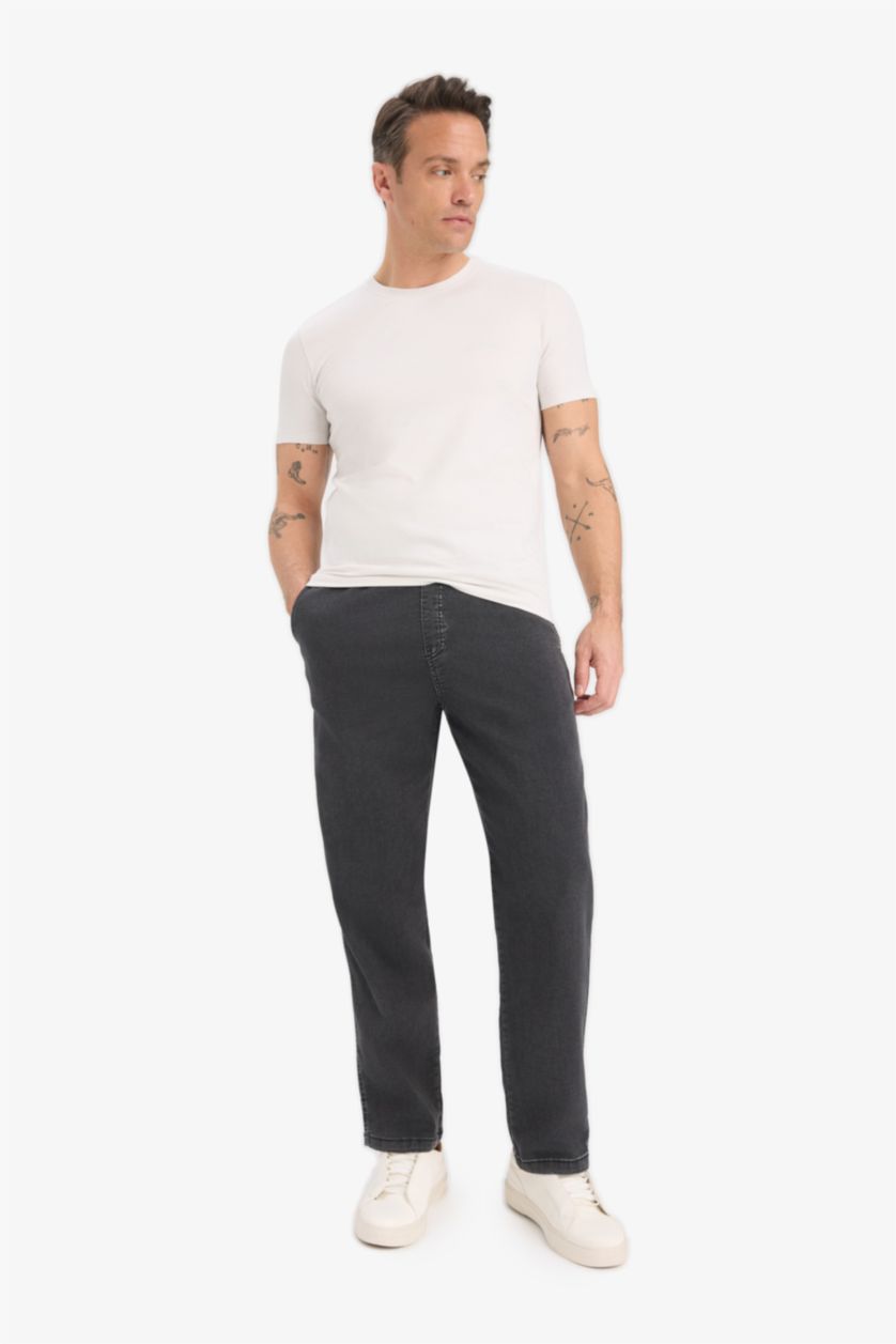 Erkek Gri Slim Fit Dar Kesim Bisiklet Yaka Esnek Kumaş Kısa Kollu Tişört