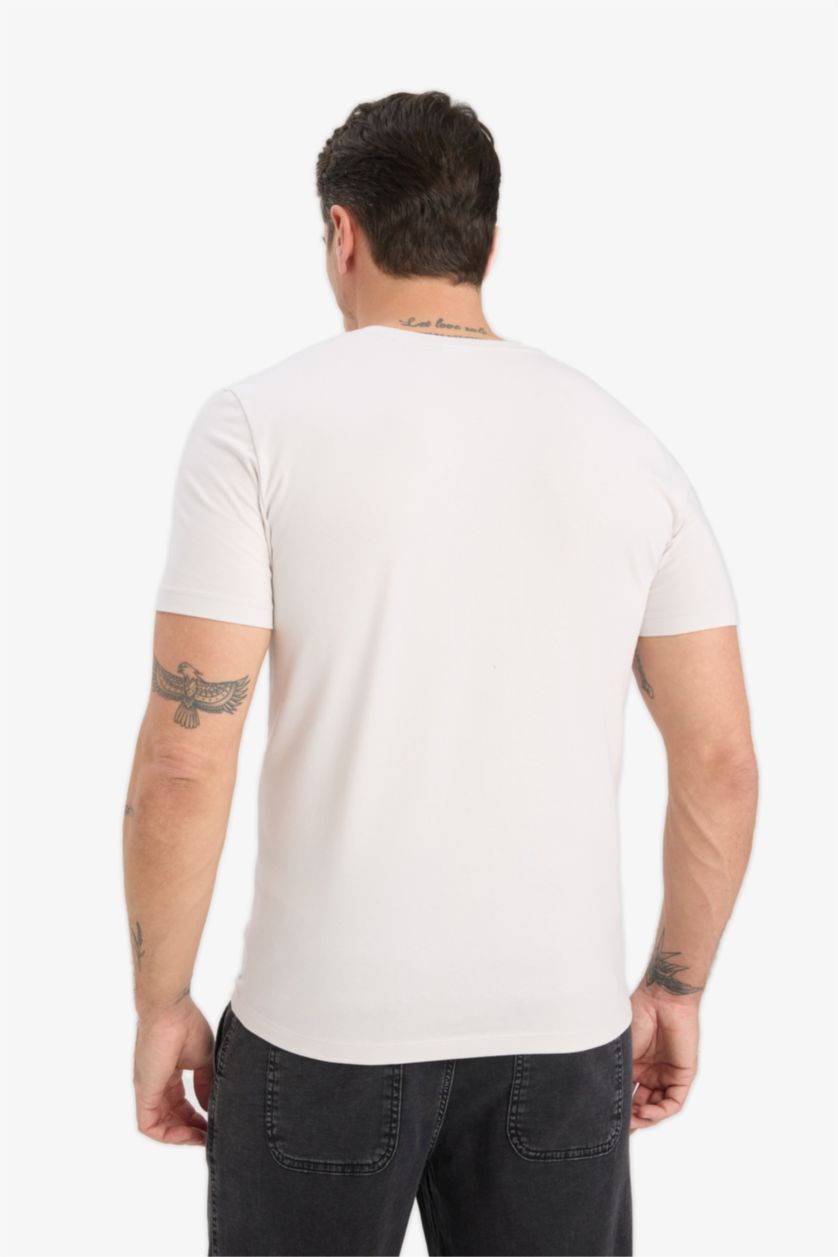 Erkek Gri Slim Fit Dar Kesim Bisiklet Yaka Esnek Kumaş Kısa Kollu Tişört