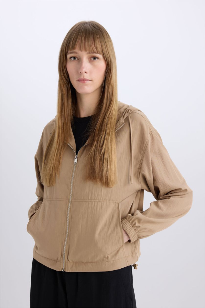 Woman Beige Waterproof Regular Fit Raincoat