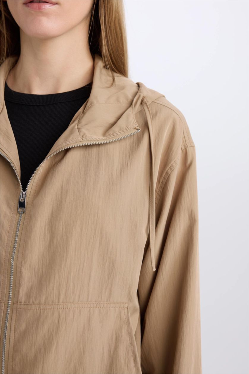 Woman Beige Waterproof Regular Fit Raincoat