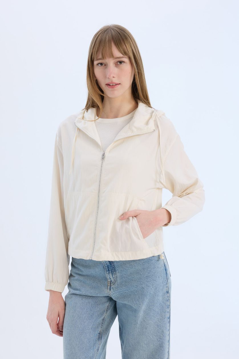 Woman Ecru Waterproof Regular Fit Raincoat