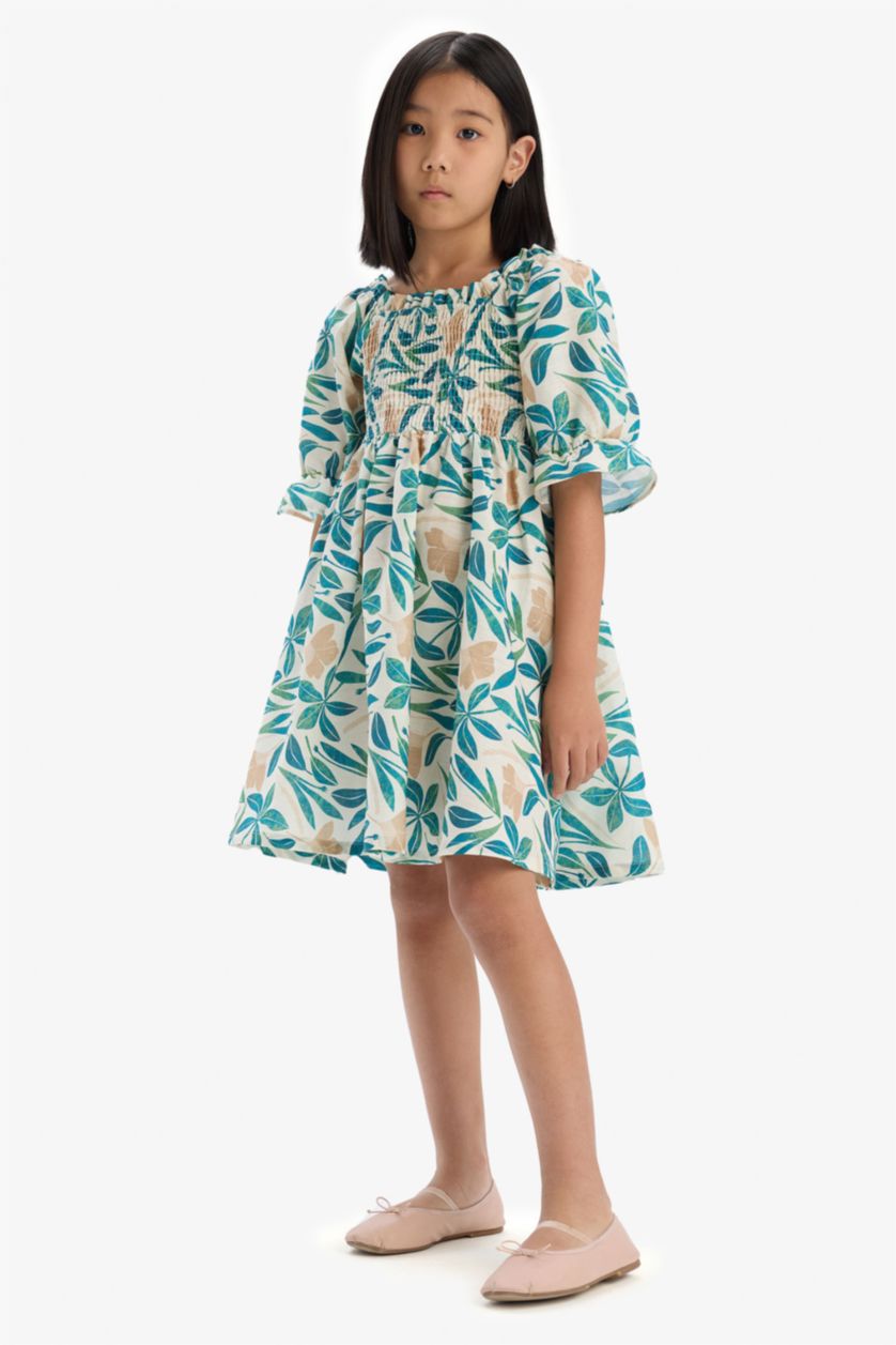 بنات بيج فستان قطن نص ردن