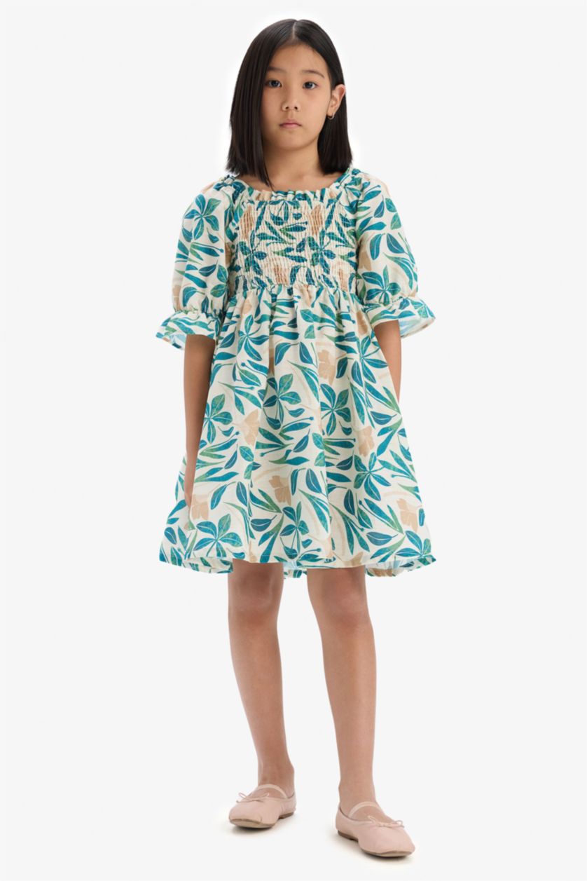 بنات بيج فستان قطن نص ردن