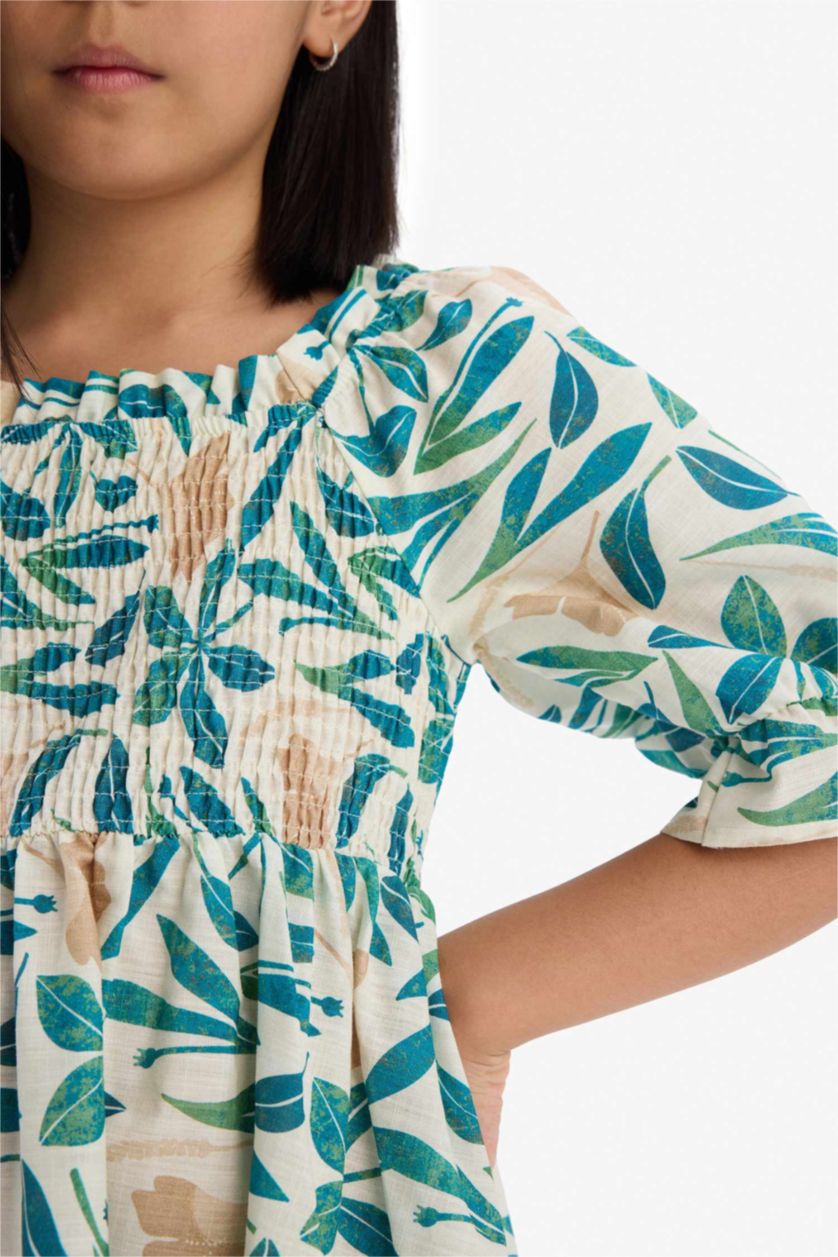 بنات بيج فستان قطن نص ردن