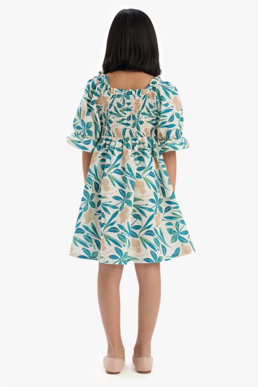 بنات بيج فستان قطن نص ردن