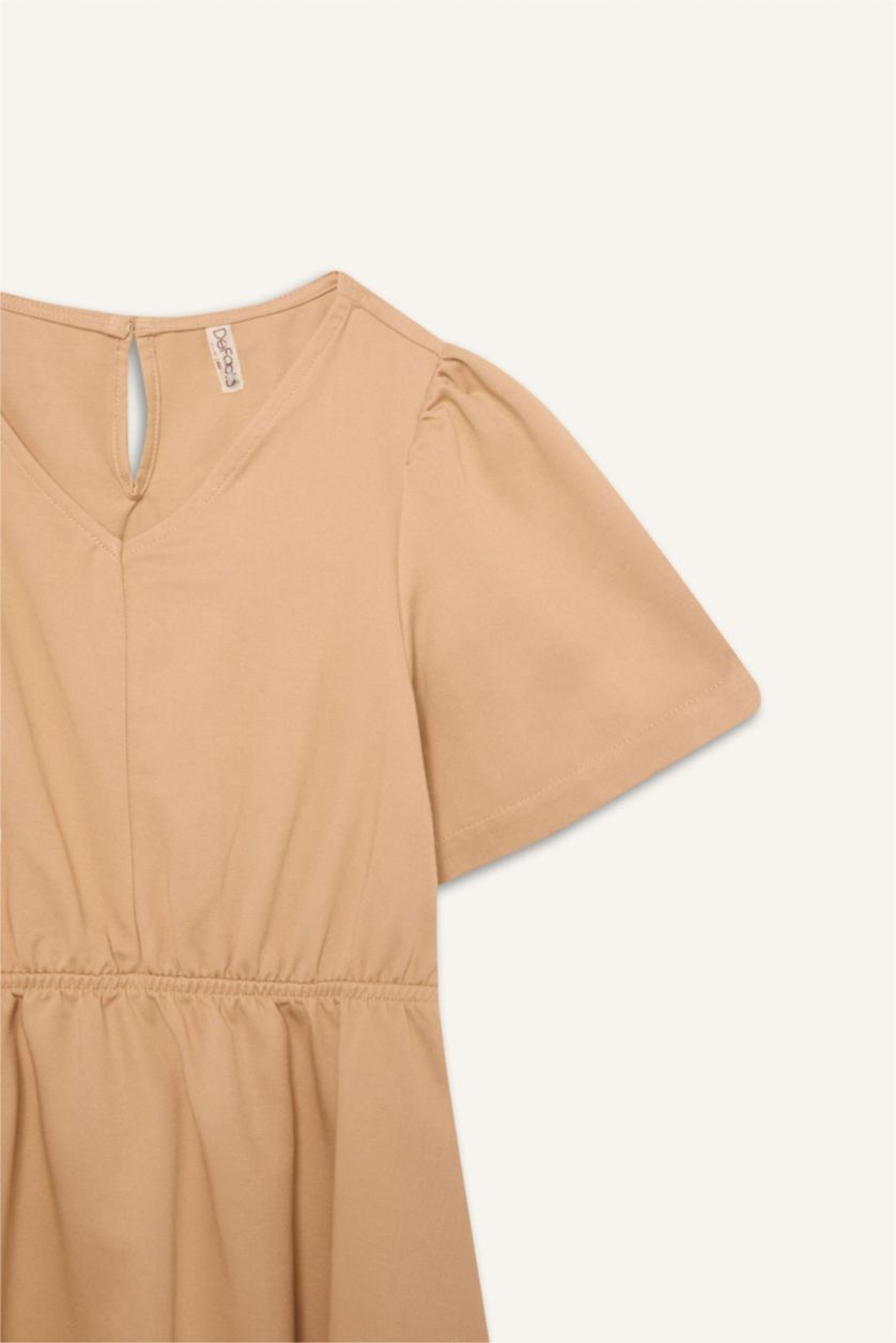 بناتي بيج فستان بناتي جبردين نص كم قصة عادية وياقة V