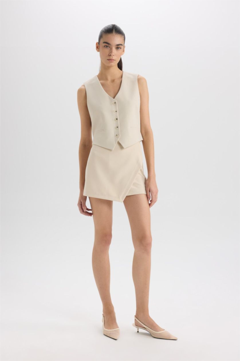 WOMAN Beige High Waist Straight Leg Skort