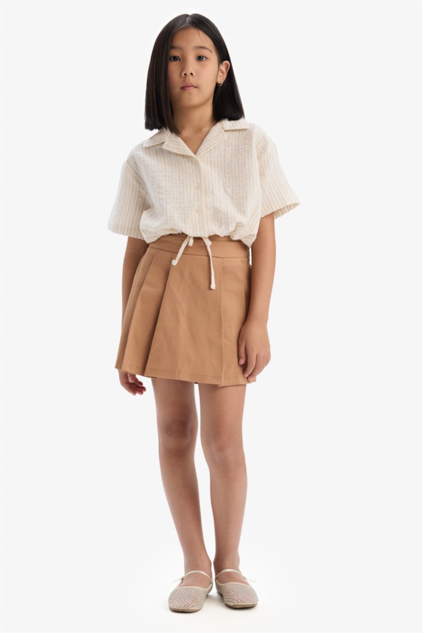 Kız Çocuk - Genç Kız Camel Gabardin Pileli Şort Etek Kız Çocuk