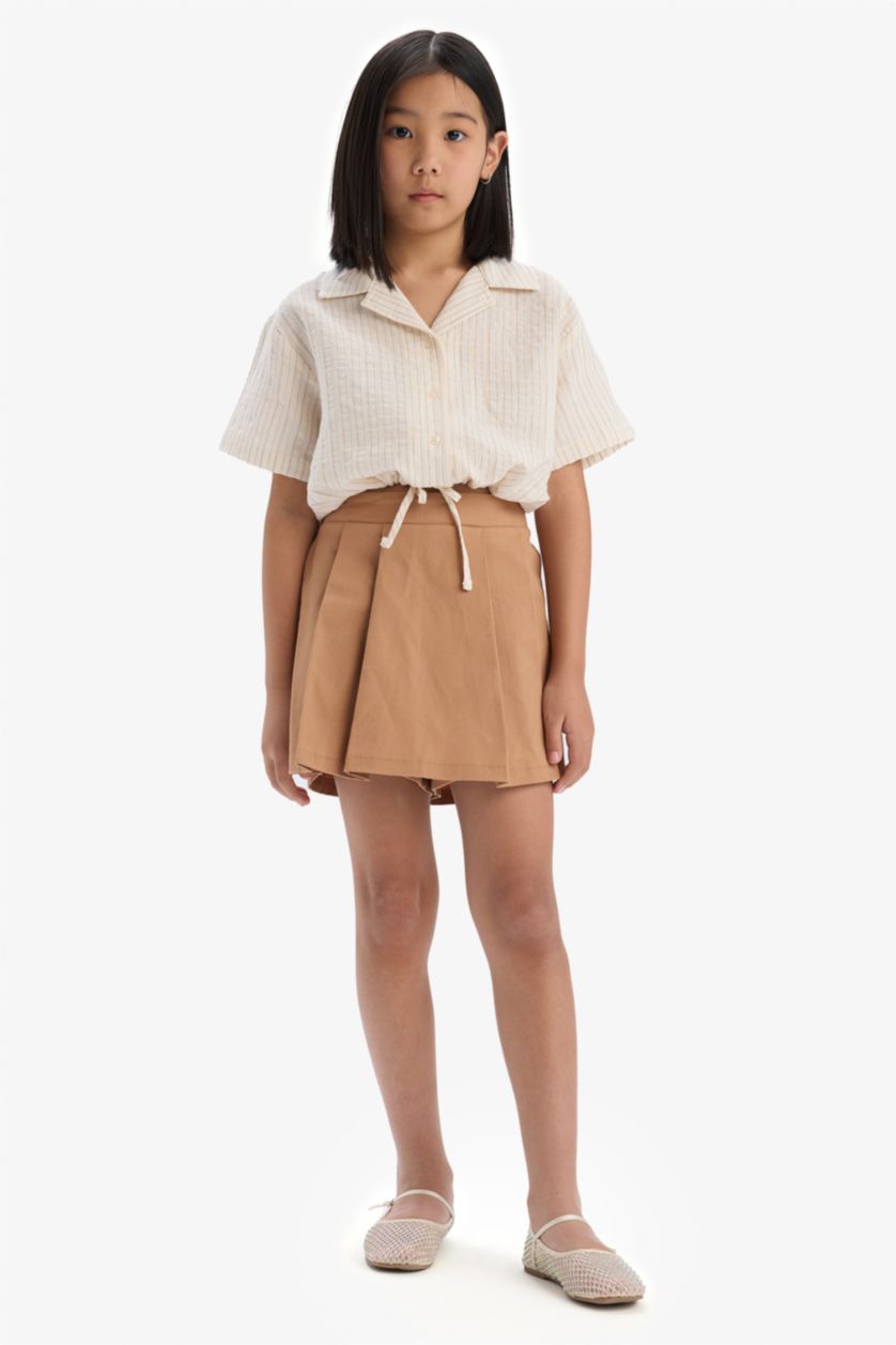 Kız Çocuk - Genç Kız Camel Gabardin Pileli Şort Etek Kız Çocuk