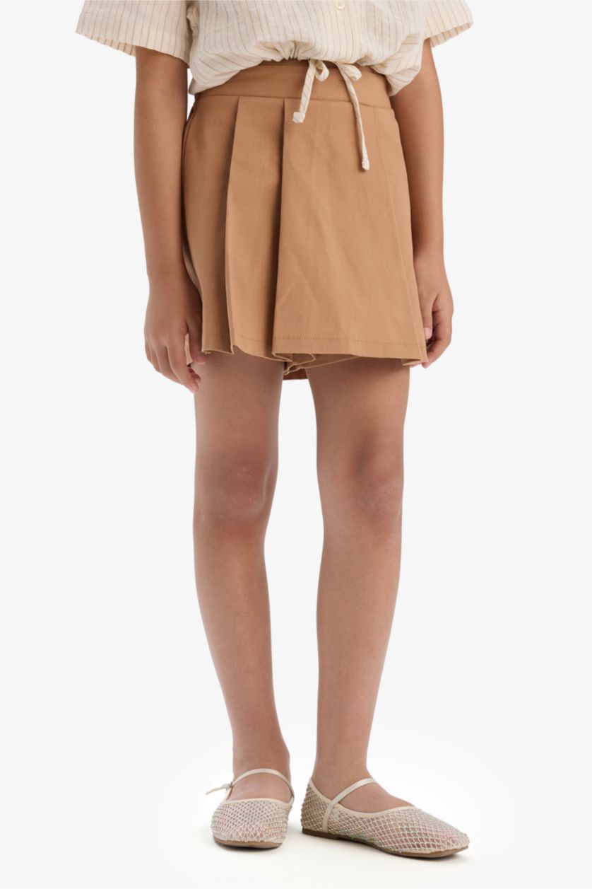 Kız Çocuk - Genç Kız Camel Gabardin Pileli Şort Etek Kız Çocuk