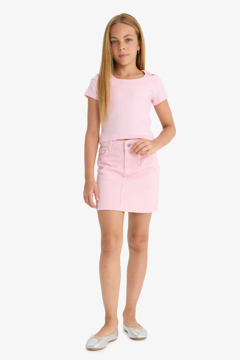 Kız Çocuk - Genç Kız Açık Pembe Gabardin Etek Kız Çocuk