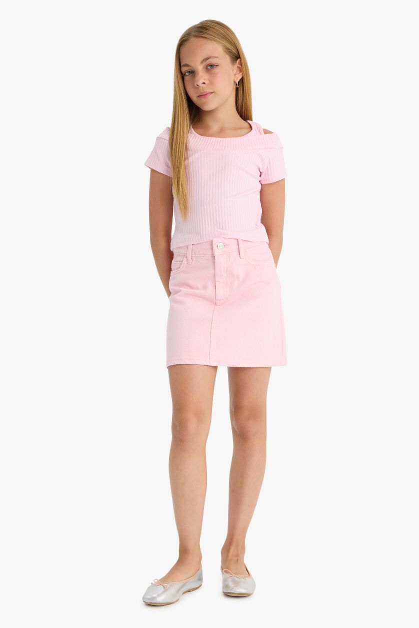 Kız Çocuk - Genç Kız Açık Pembe Gabardin Etek Kız Çocuk