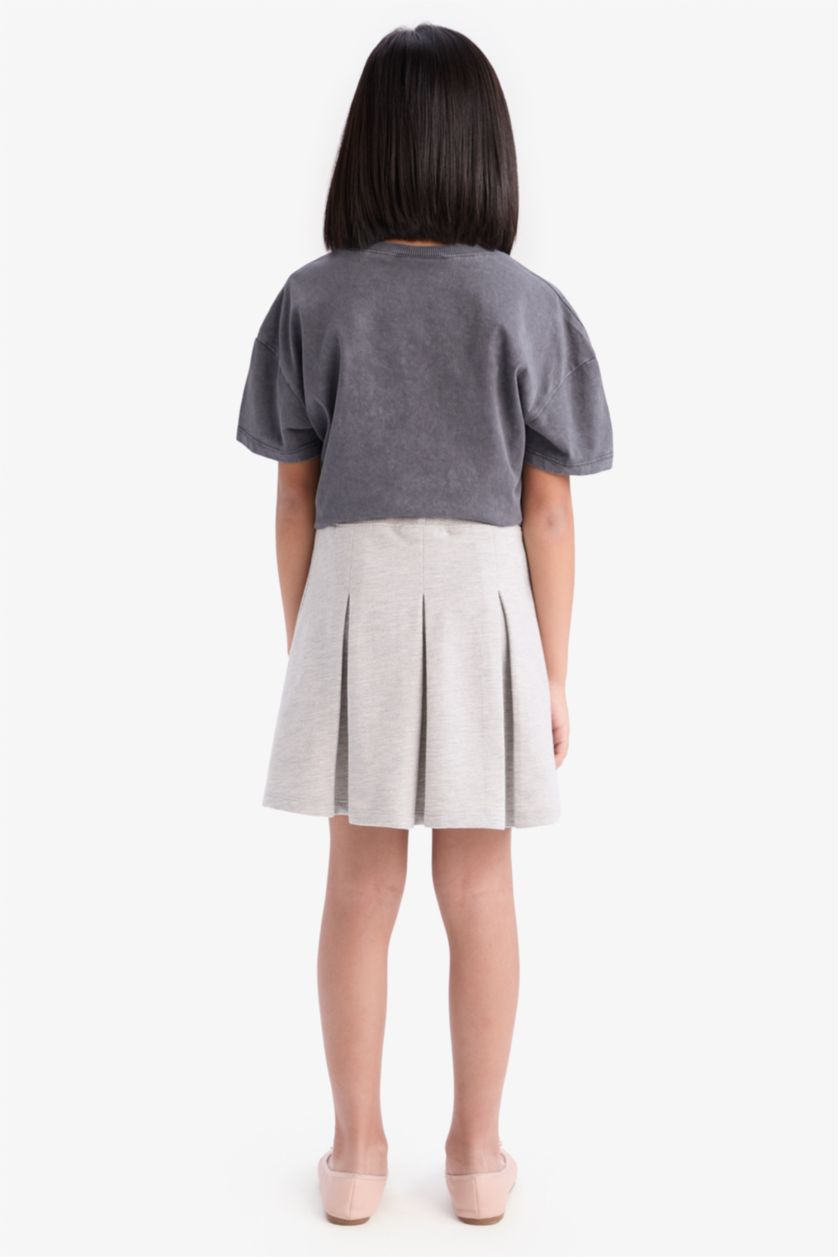 GIRLS & TEENS Light Grey Melange Girl Thin Sweatshirt Fabric Regular Fit Knitted Skirt