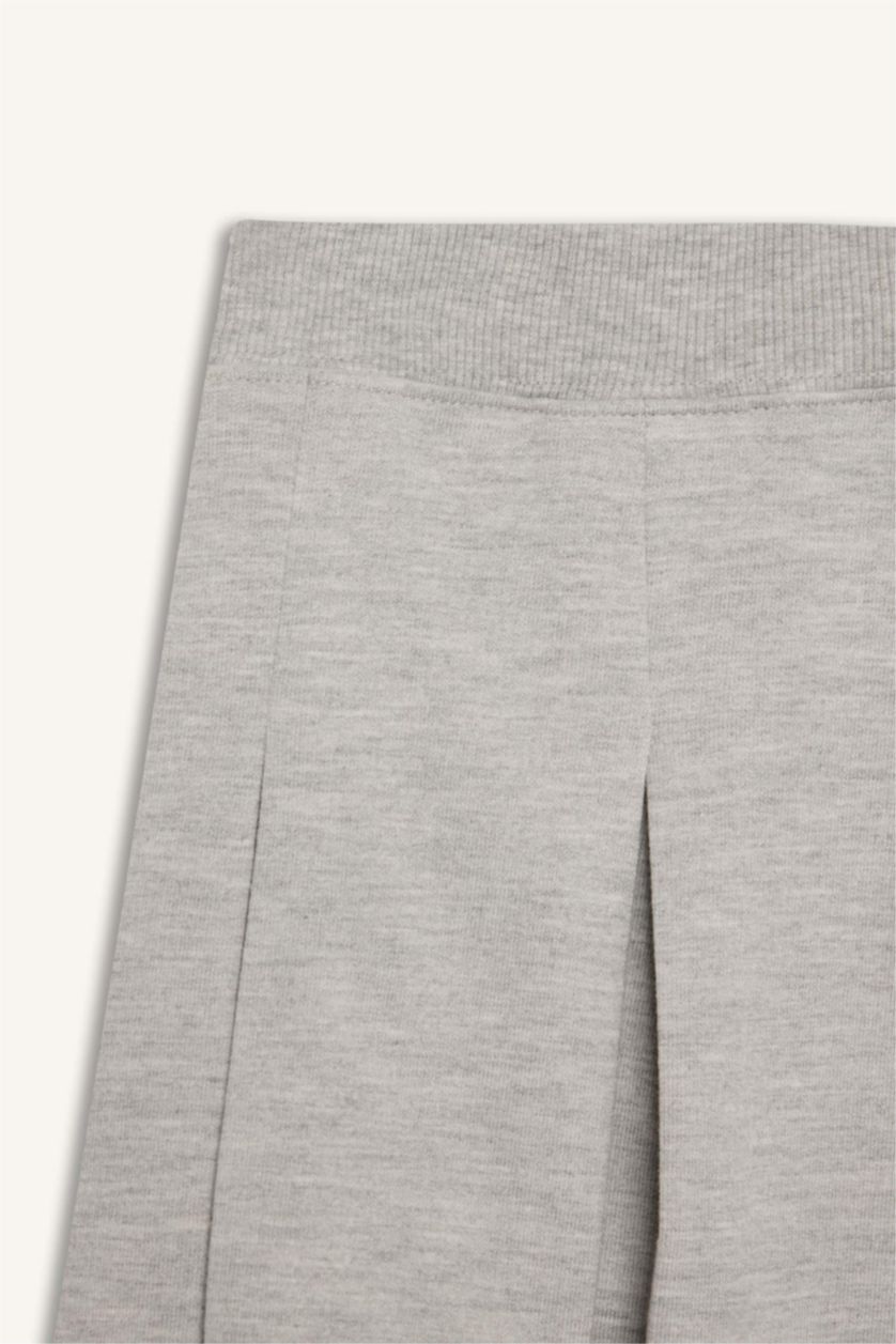 Kız Çocuk - Genç Kız Açık Gri Melange Basic Düz Pileli Etek Kız Çocuk