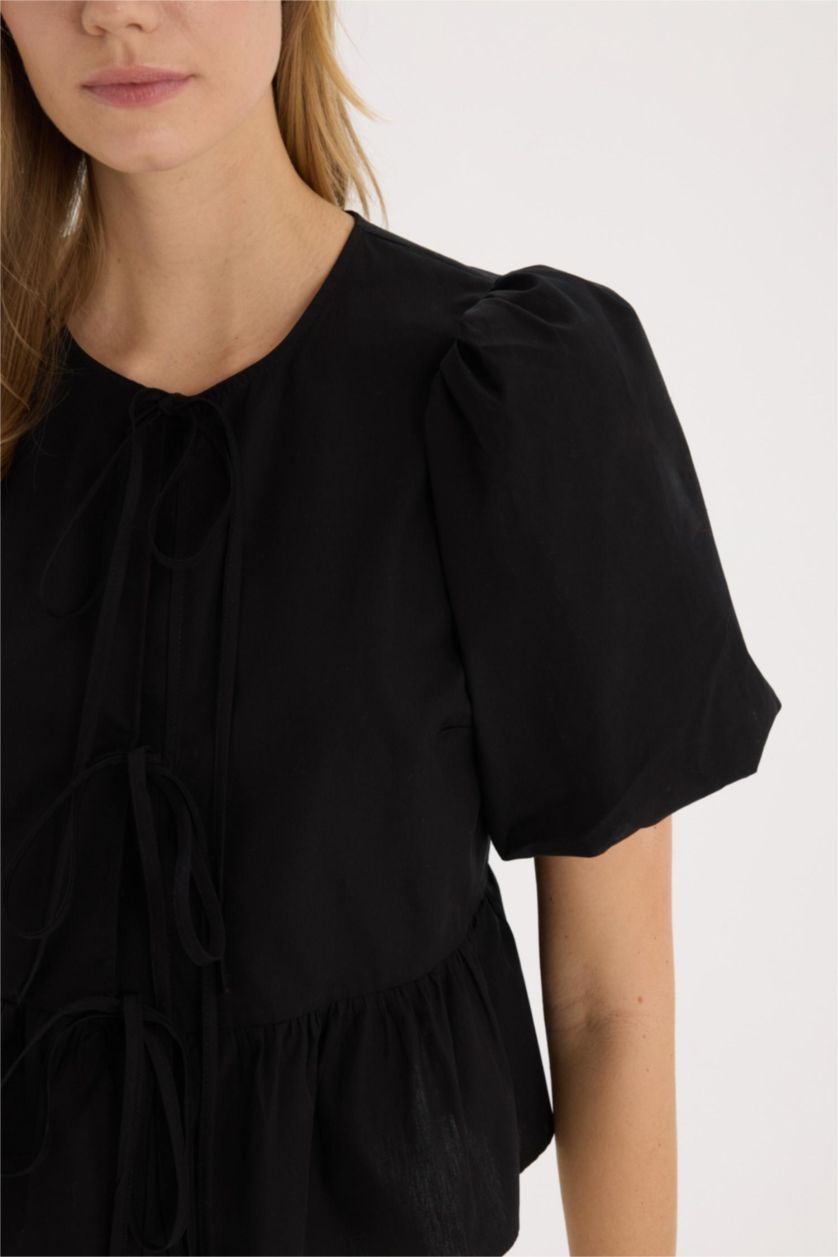 WOMAN Black Crew Neck Short Sleeve Blouse