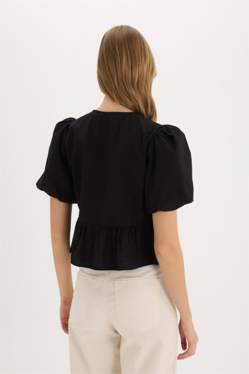 WOMAN Black Crew Neck Short Sleeve Blouse