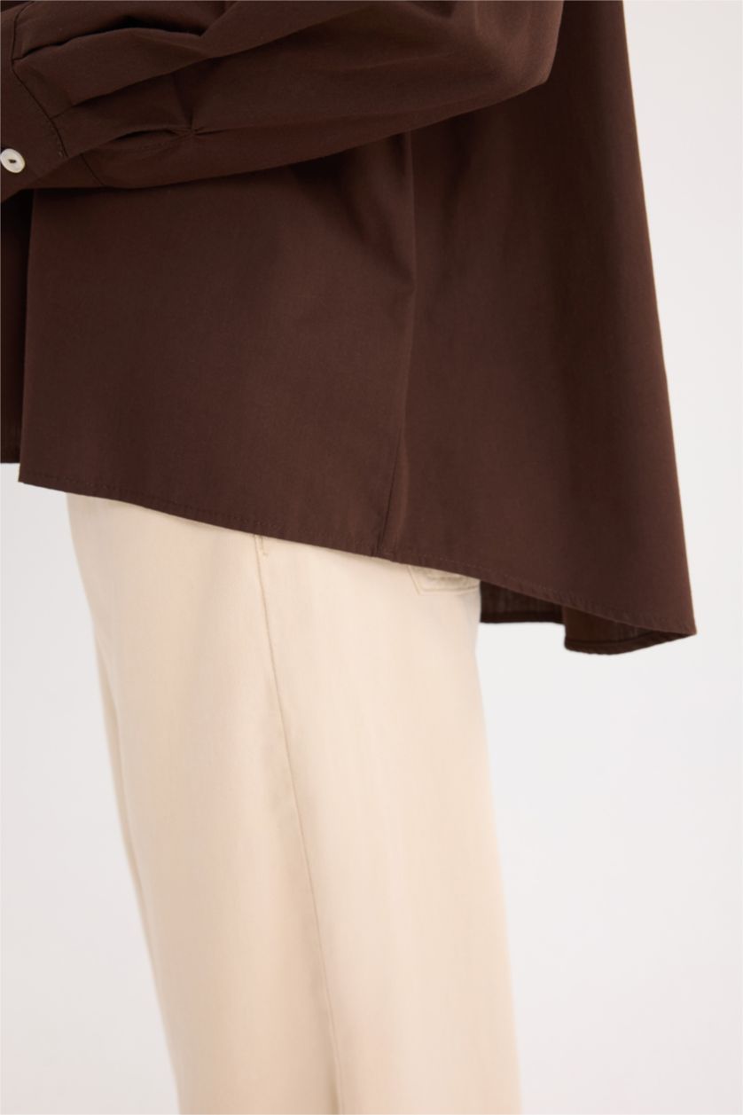 FEMME Marron Chemise Oversize à Manches Longues Basique en Popeline