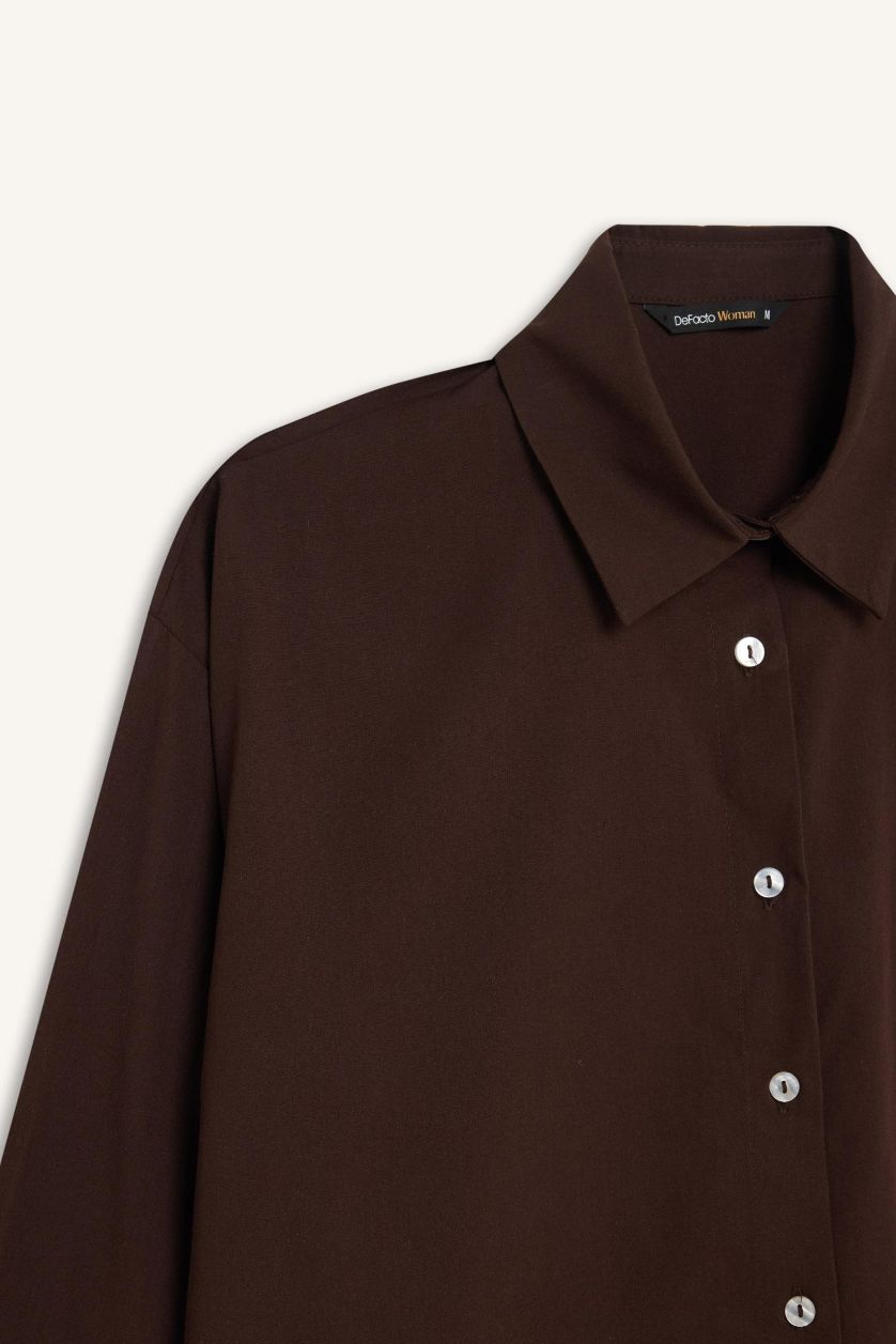 FEMME Marron Chemise Oversize à Manches Longues Basique en Popeline