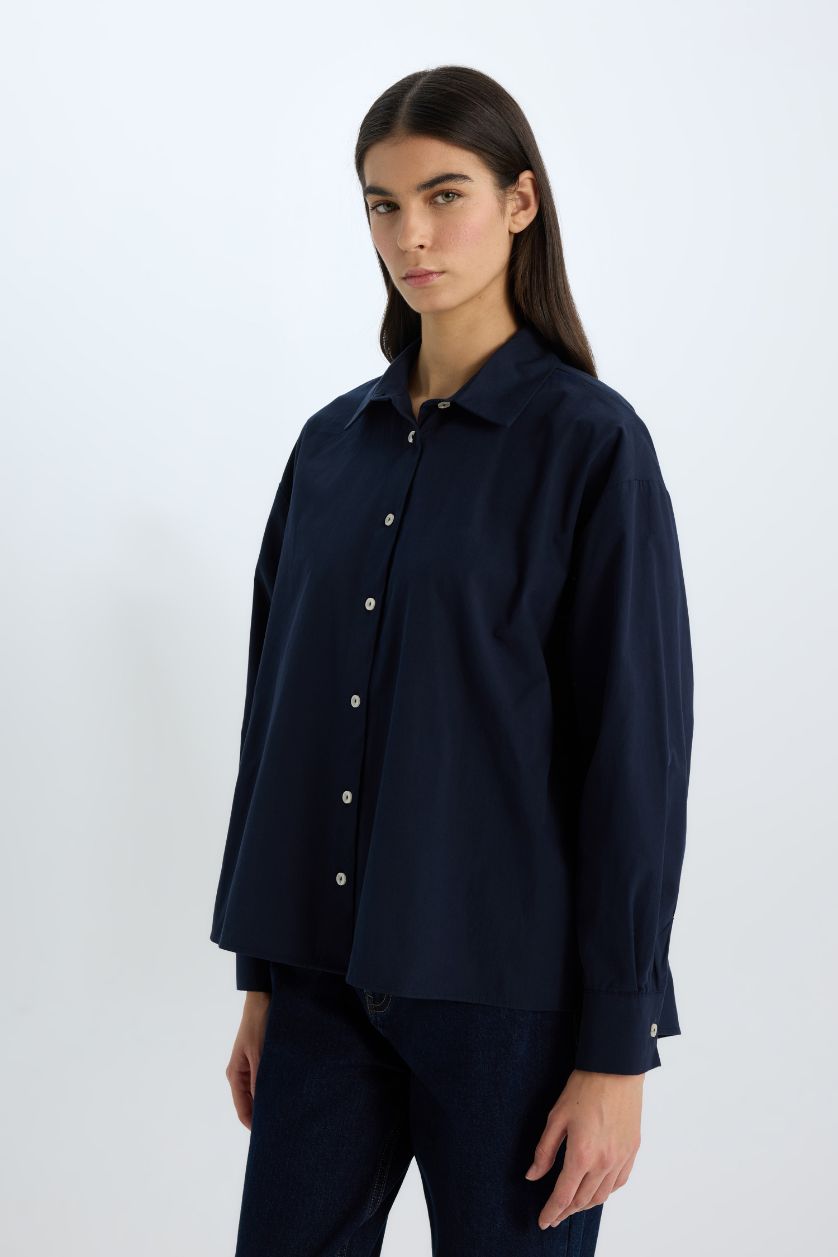 FEMME Marin Chemise Oversize à Manches Longues en Popeline