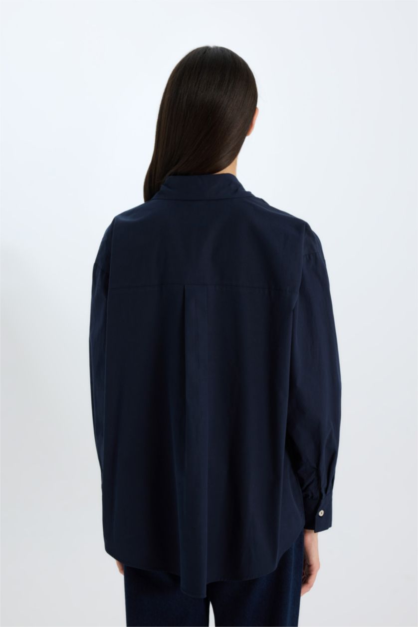 FEMME Marin Chemise Oversize à Manches Longues en Popeline