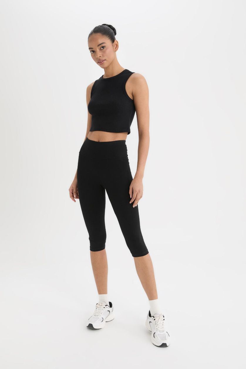 Kadın Siyah Yüksek Bel Diz Altı Sporcu Tayt
