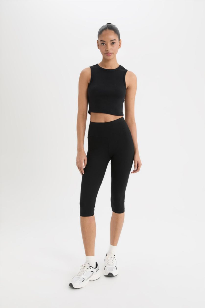 Kadın Siyah Yüksek Bel Diz Altı Sporcu Tayt