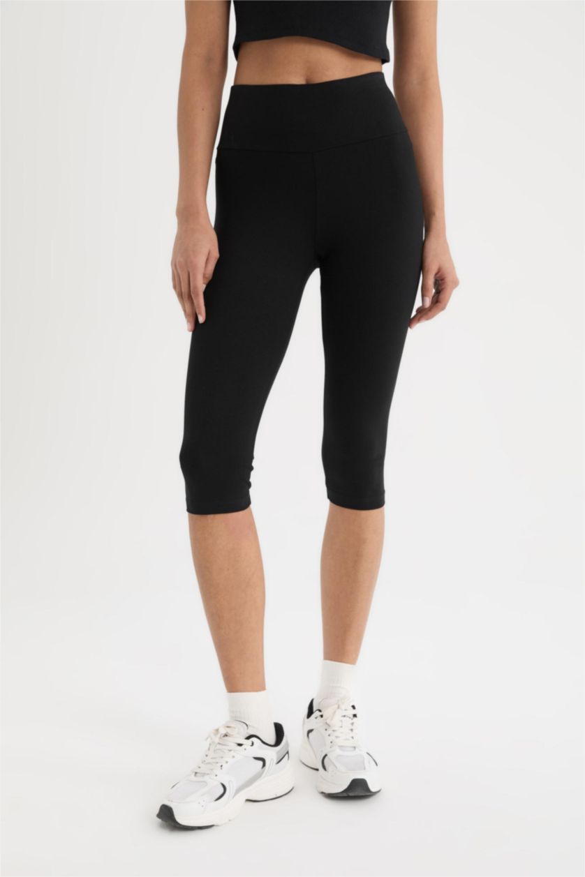 Kadın Siyah Yüksek Bel Diz Altı Sporcu Tayt