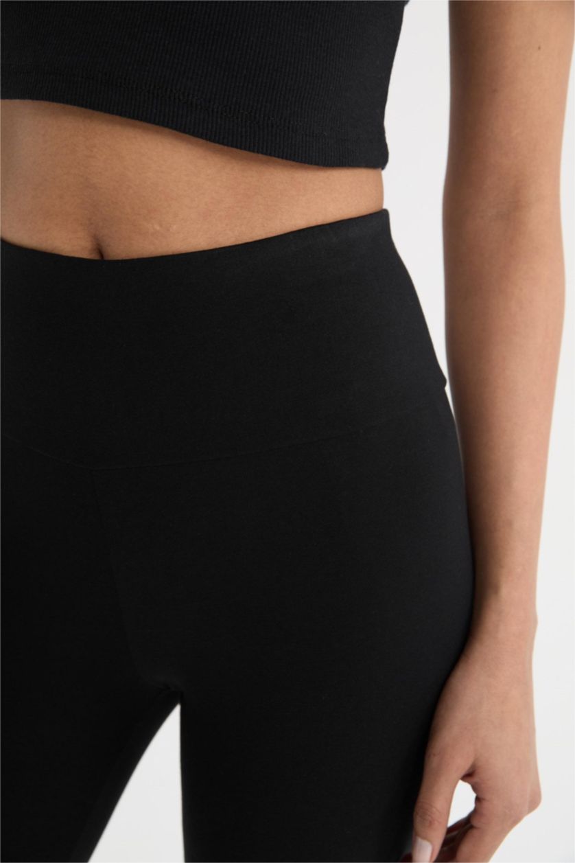 Kadın Siyah Yüksek Bel Diz Altı Sporcu Tayt