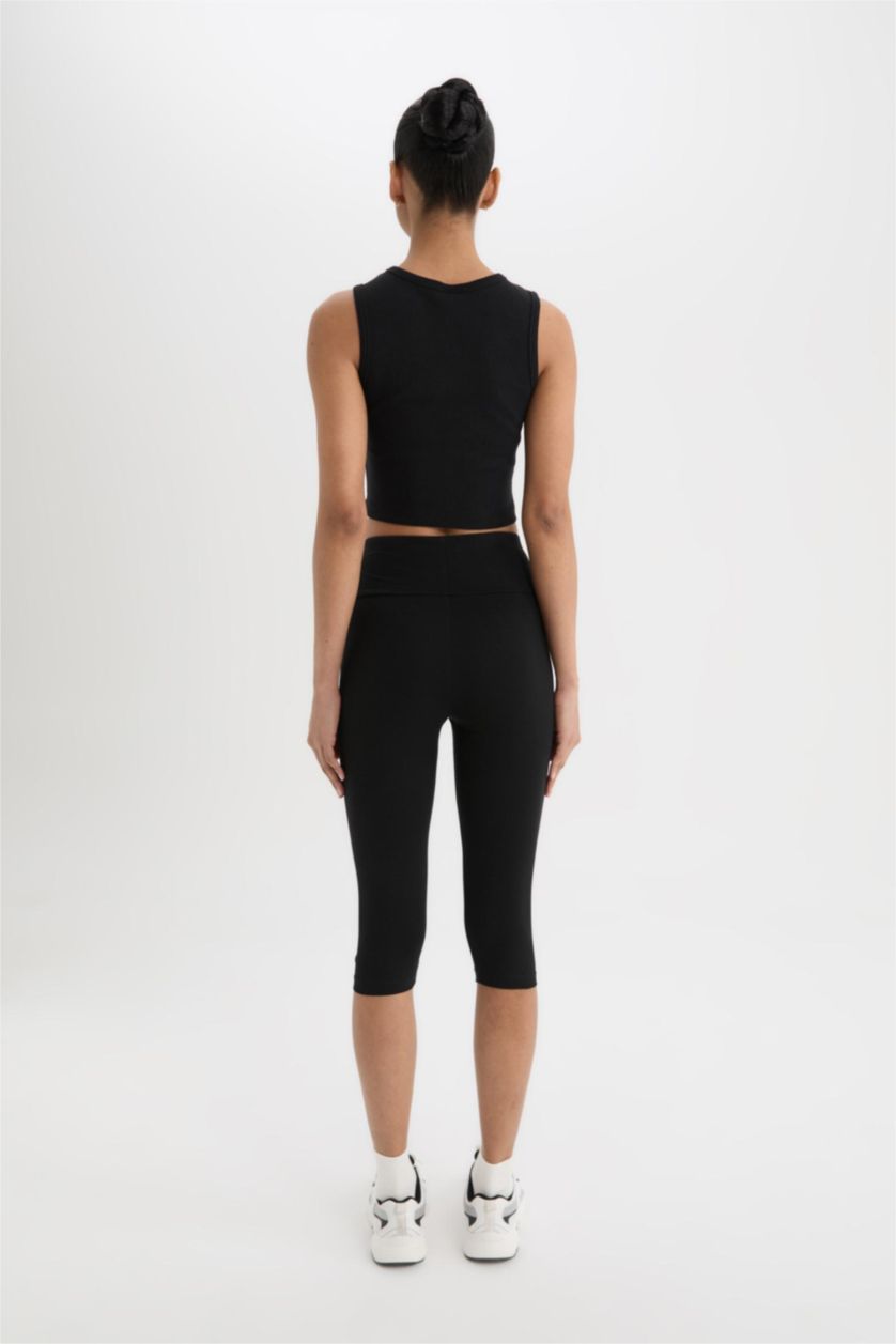 Kadın Siyah Yüksek Bel Diz Altı Sporcu Tayt