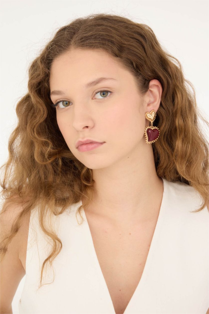 FEMME Bordeaux Boucles d’oreilles dorées en forme de cœur pour femme