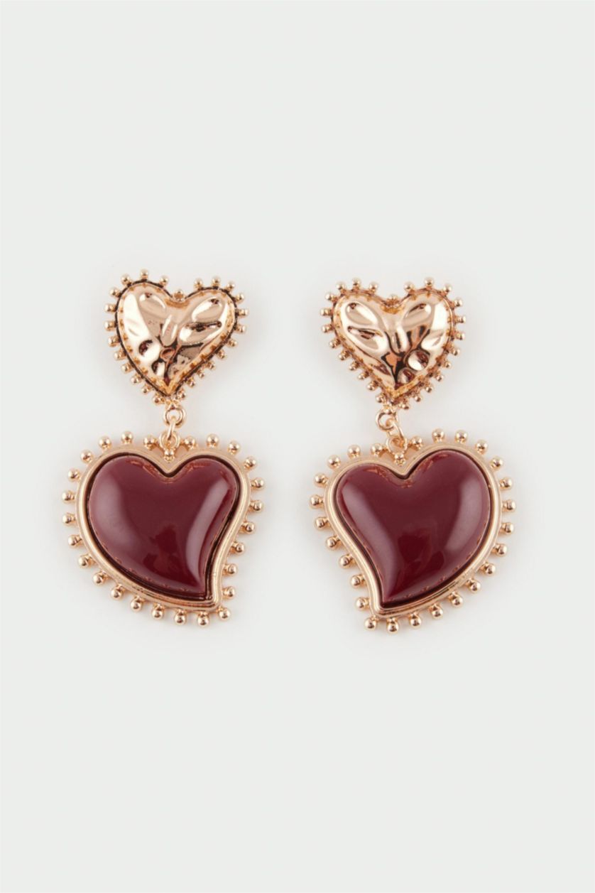 FEMME Bordeaux Boucles d’oreilles dorées en forme de cœur pour femme